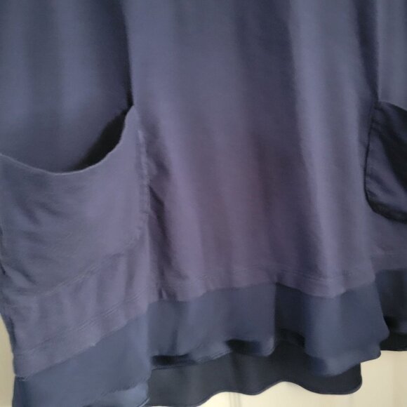 LOGO Lori Goldstein M LS Pockets Blue Chiffon Trim Long Jersey Tunic Blouse - Picture 5 of 8